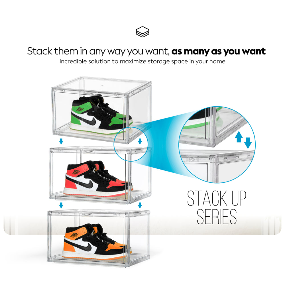 Elevate Your Space: Spacecrafters 10-Pack Ultra-Clear, Stackable Shoe Organizers - Magnetic Magic & Waterproof Wonder!