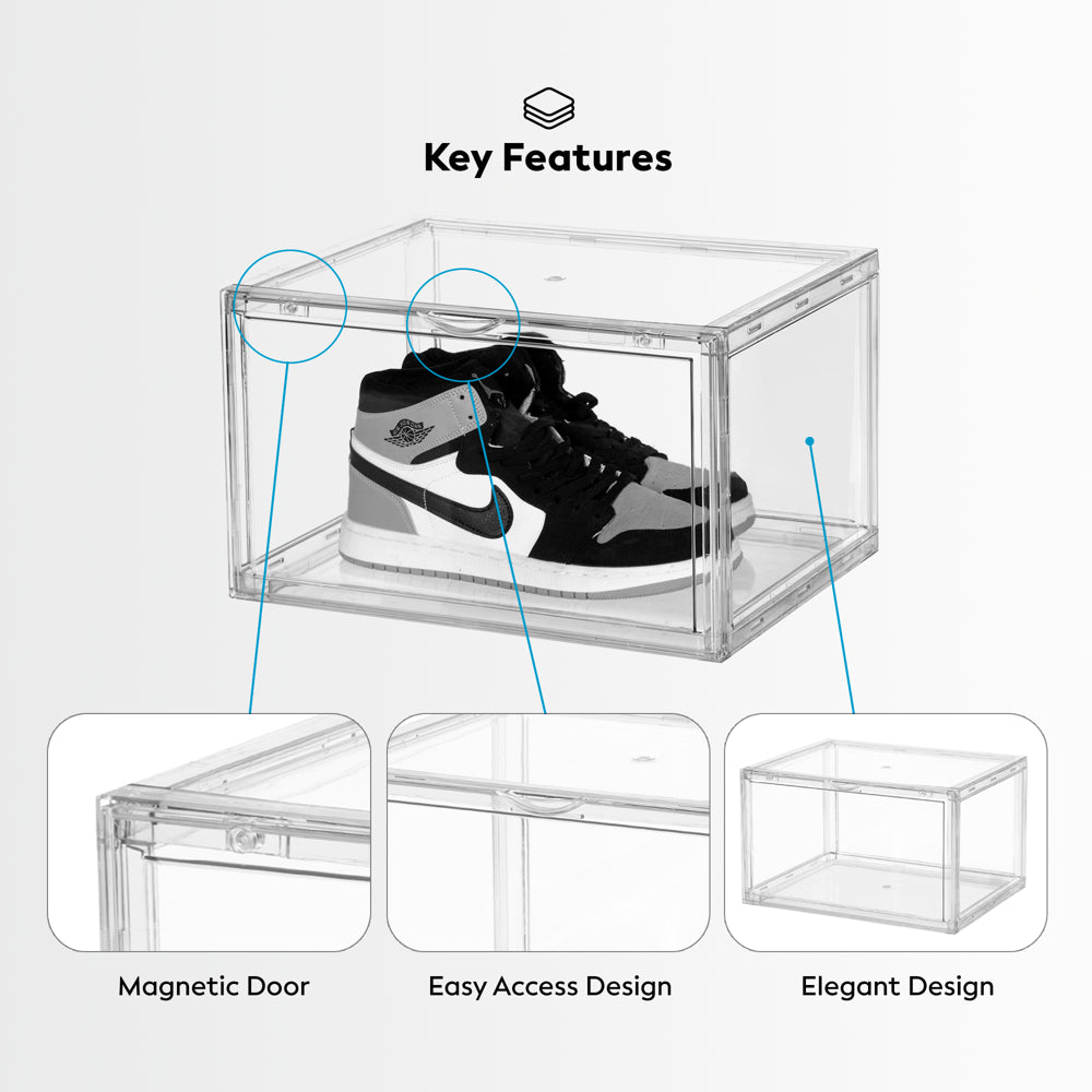 Elevate Your Space: Spacecrafters 10-Pack Ultra-Clear, Stackable Shoe Organizers - Magnetic Magic & Waterproof Wonder!